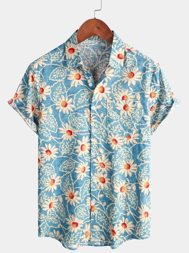 Camicia a maniche corte in cotone con motivo floreale per uomo