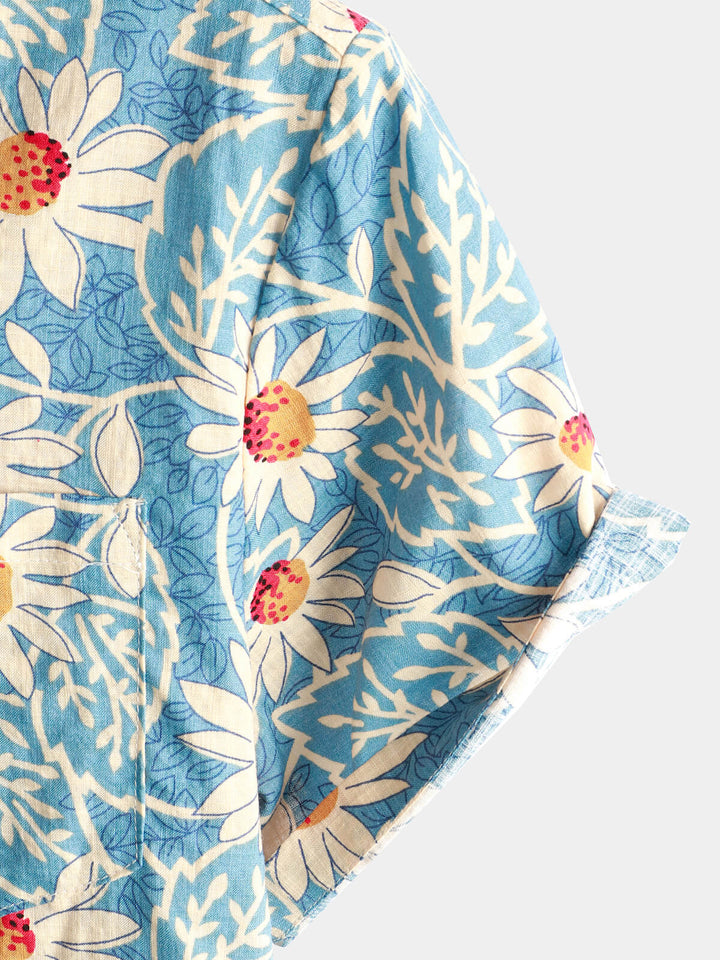 Camicia a maniche corte in cotone con motivo floreale per uomo