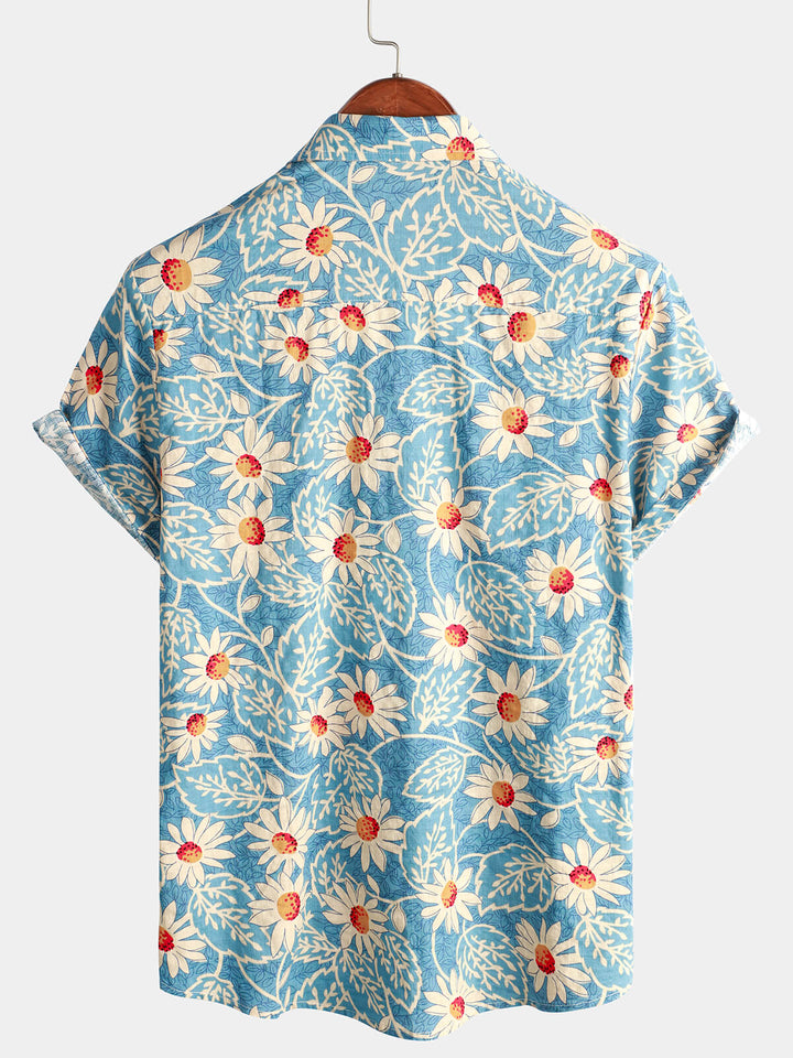 Camicia a maniche corte in cotone con motivo floreale per uomo