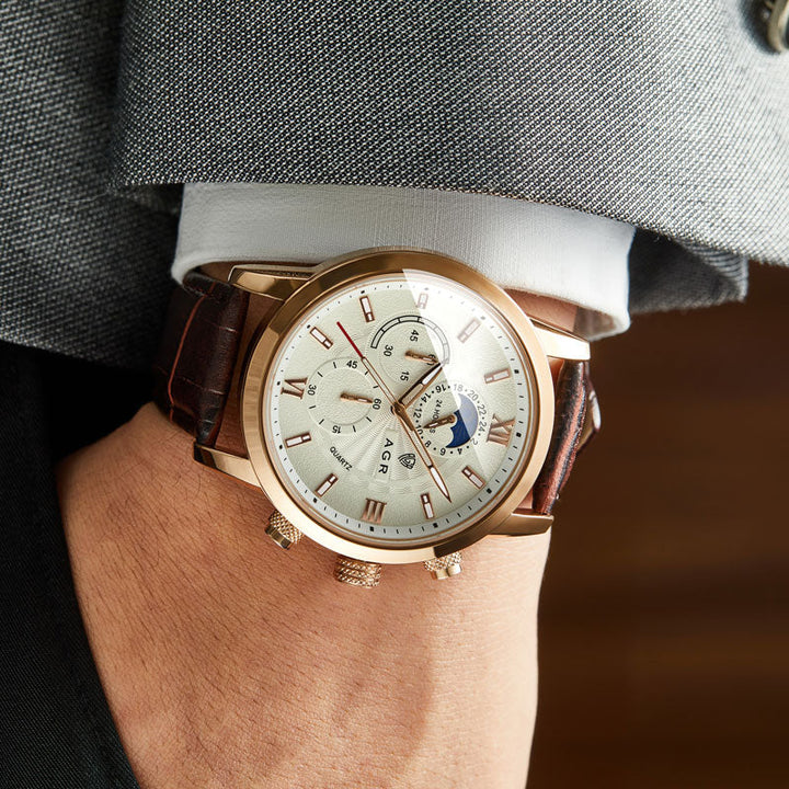 Orologio al quarzo di lusso con cinturino in pelle