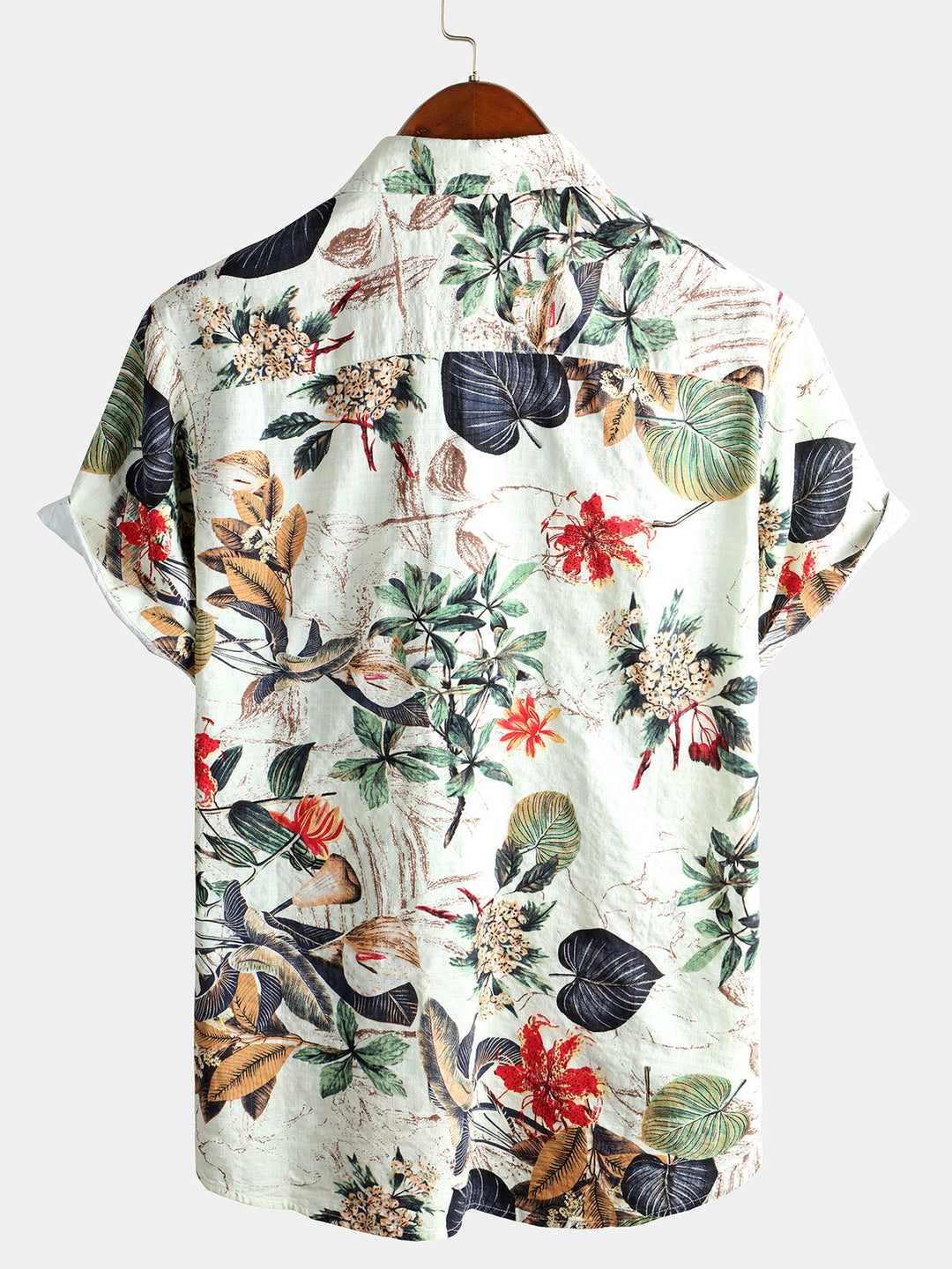 Camicia a maniche corte in cotone con stampa floreale da uomo