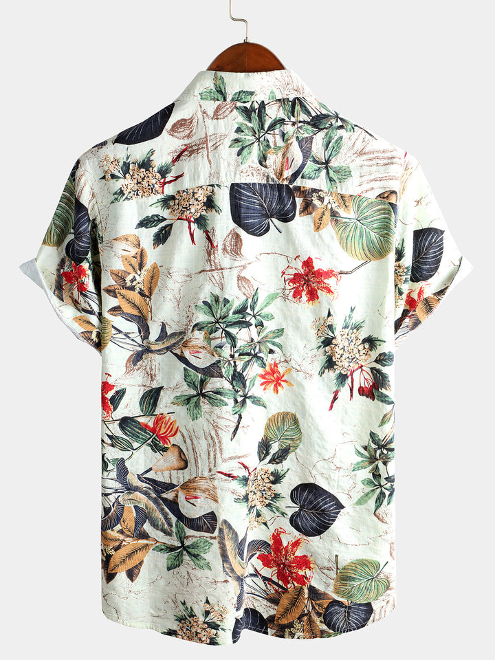 Camicia a maniche corte in cotone con stampa floreale da uomo