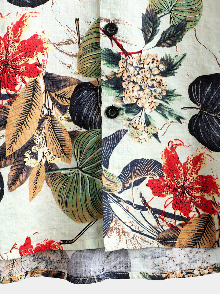 Camicia a maniche corte in cotone con stampa floreale da uomo