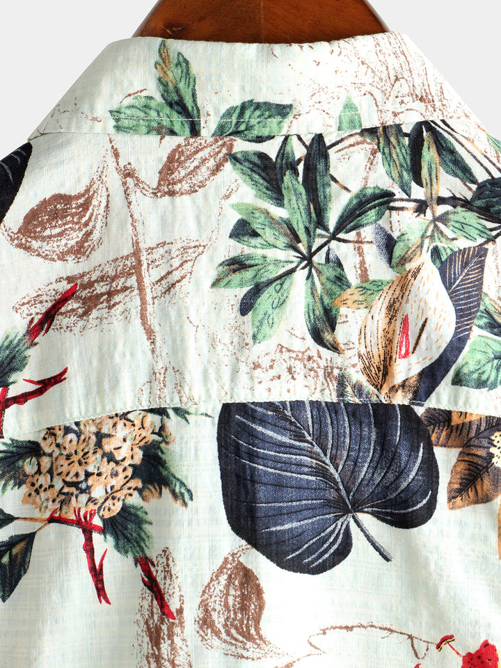 Camicia a maniche corte in cotone con stampa floreale da uomo