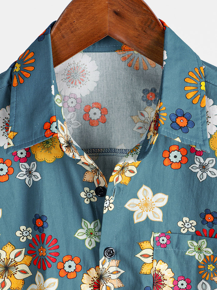 Camicia a maniche corte in cotone per uomo con motivo floreale