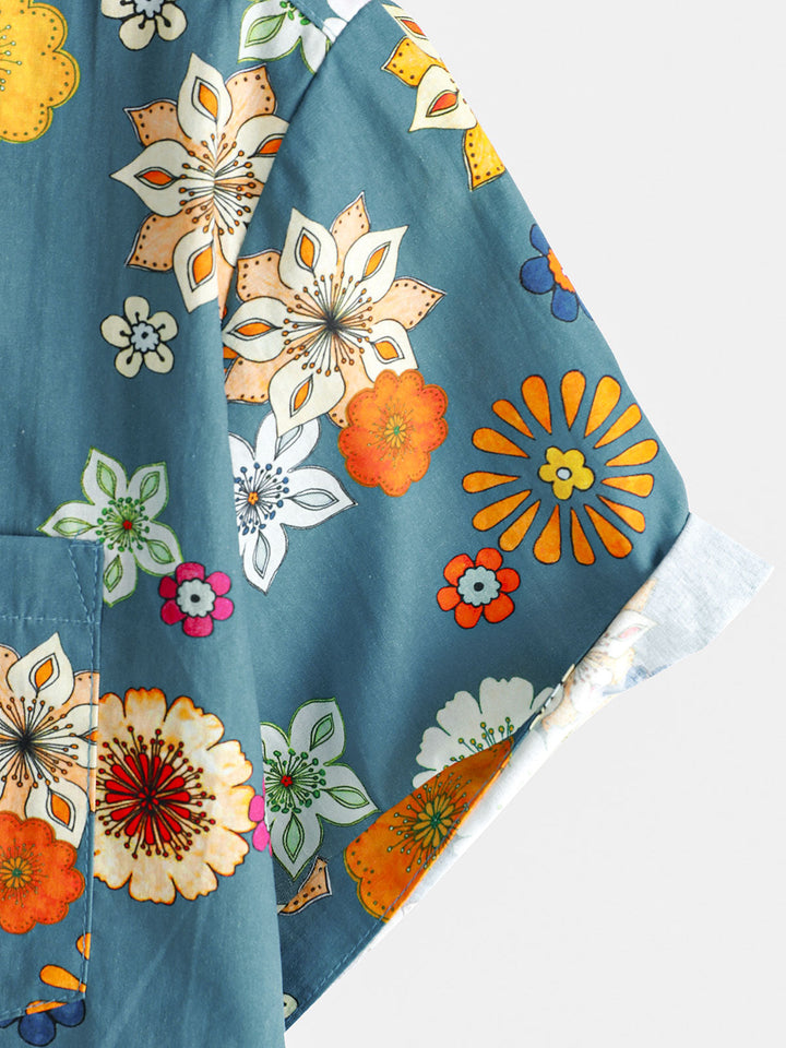 Camicia a maniche corte in cotone per uomo con motivo floreale