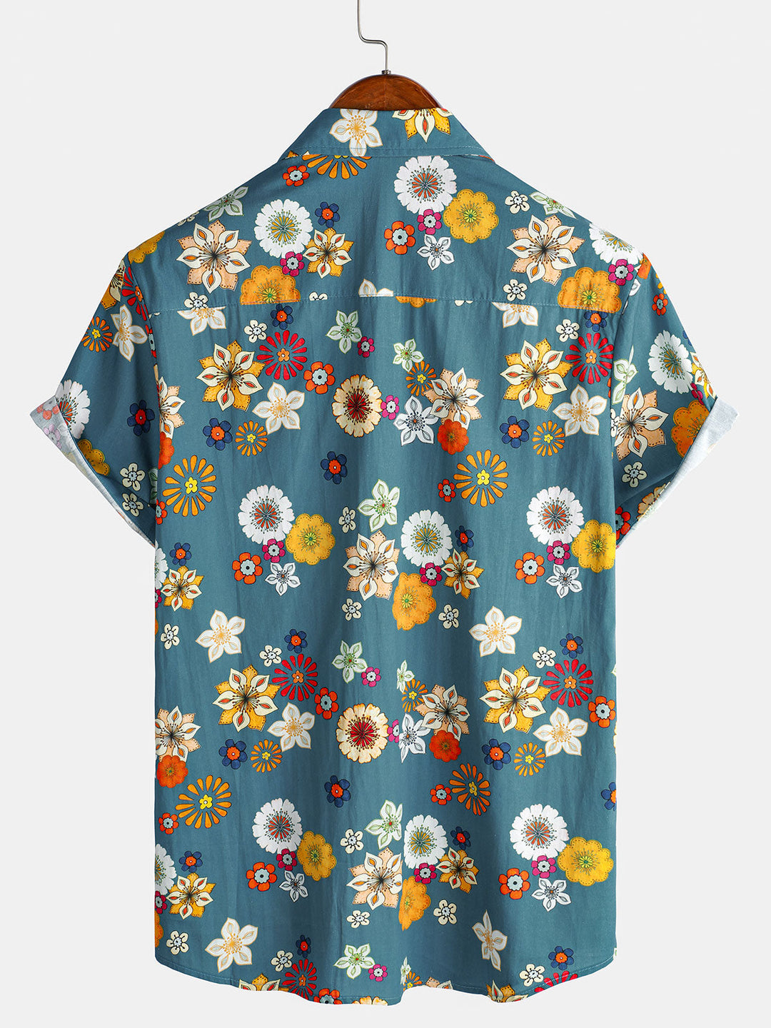 Camicia a maniche corte in cotone per uomo con motivo floreale