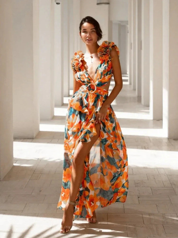 Lexi - Elegante Abito Maxi Senza Schiena con Volant