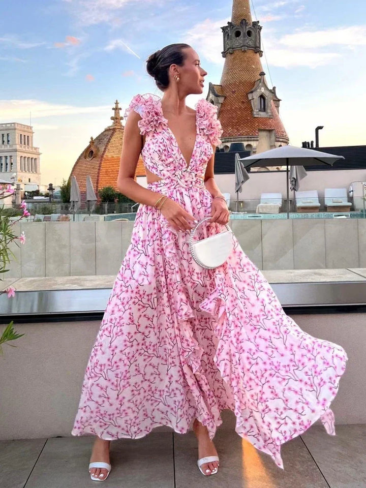 Lexi - Elegante Abito Maxi Senza Schiena con Volant