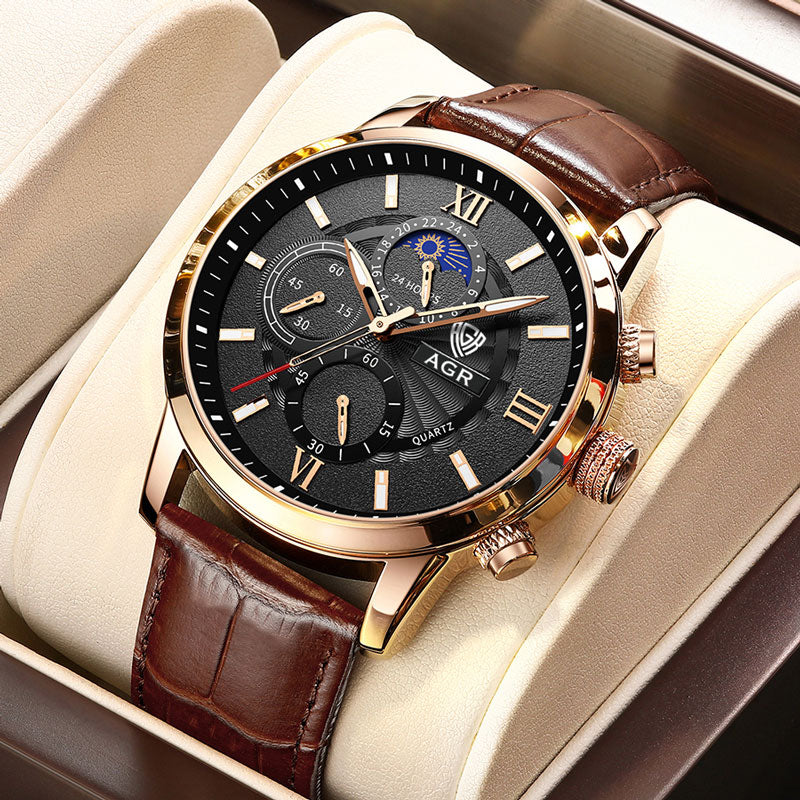 Orologio al quarzo di lusso con cinturino in pelle